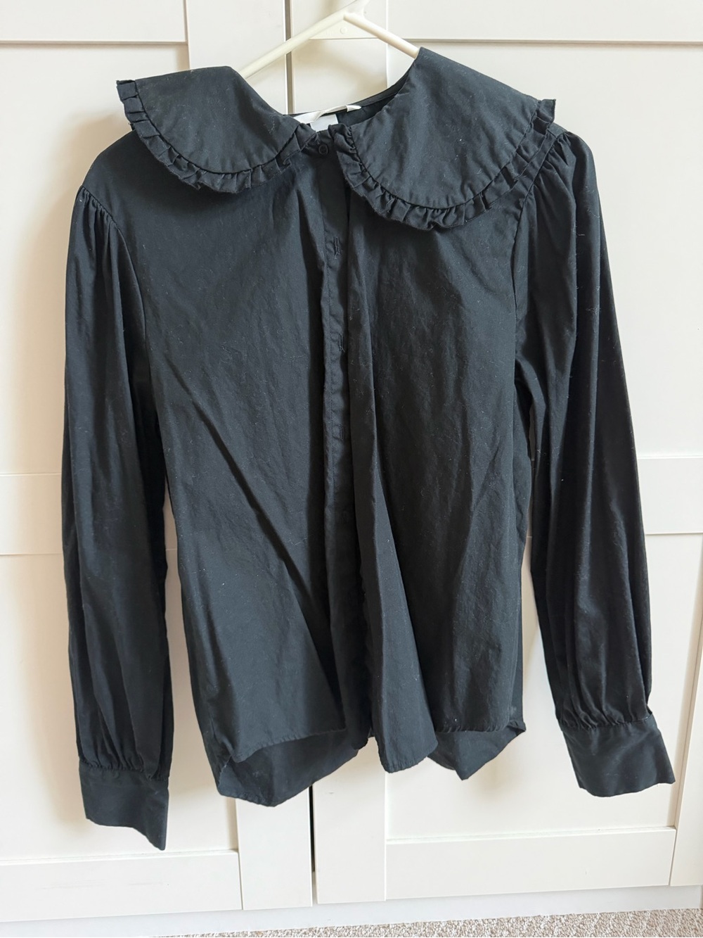 H&M women’s Black Ruffle Collar Long-Sleeve Top